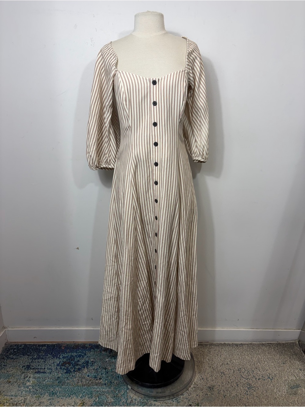 Mara Hoffman Striped Linen Blend Puff Sleeve Maxi Dress Size 2 - Picture 2 of 11